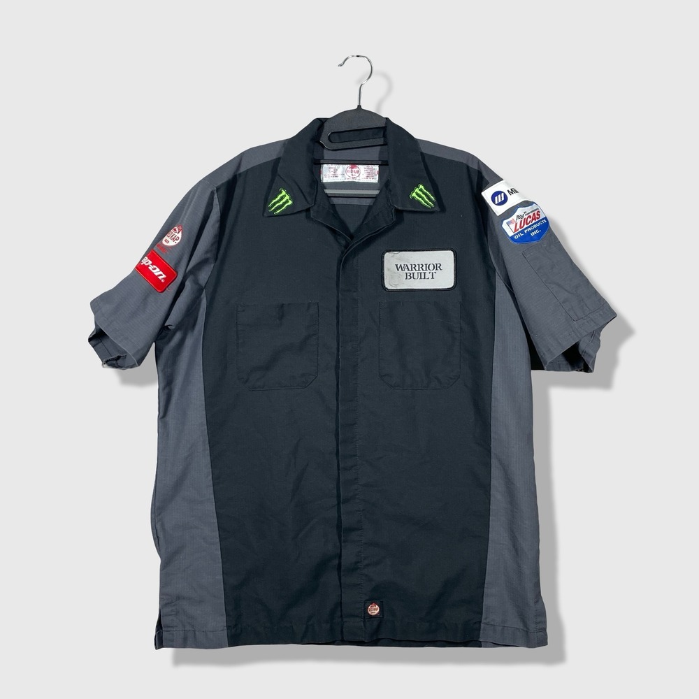Red Kap Work Shirt Mens L Black Grey Warrior Built Monster Energy Mechanic